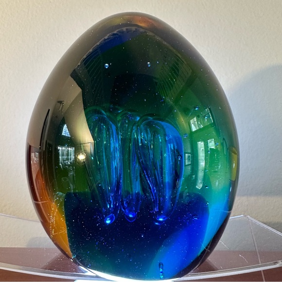 Multicolored Egg shaped Art Glass - Controlled bubbles - hand blown - Picture 5 of 9